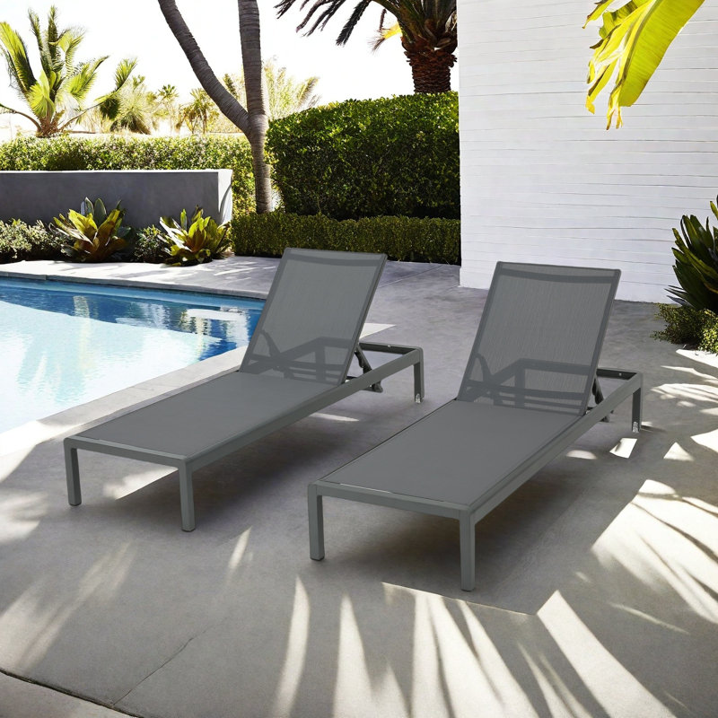 Caggiano 77.56'' Long Reclining Chaise Lounges, Gray Mesh/ Dark Gray Frame