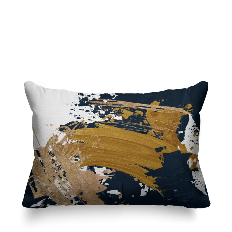 Coussin lombaire abstrait intérieur / extérieur, Jaune / or / blanc