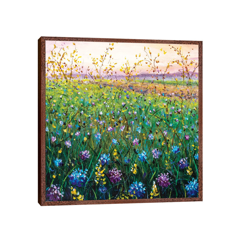 Beautiful Field Flowers On Sunset by Valery Rybakow - Painting on Canvas, 45.72cm H x 45.72cm W x 3.81cm D