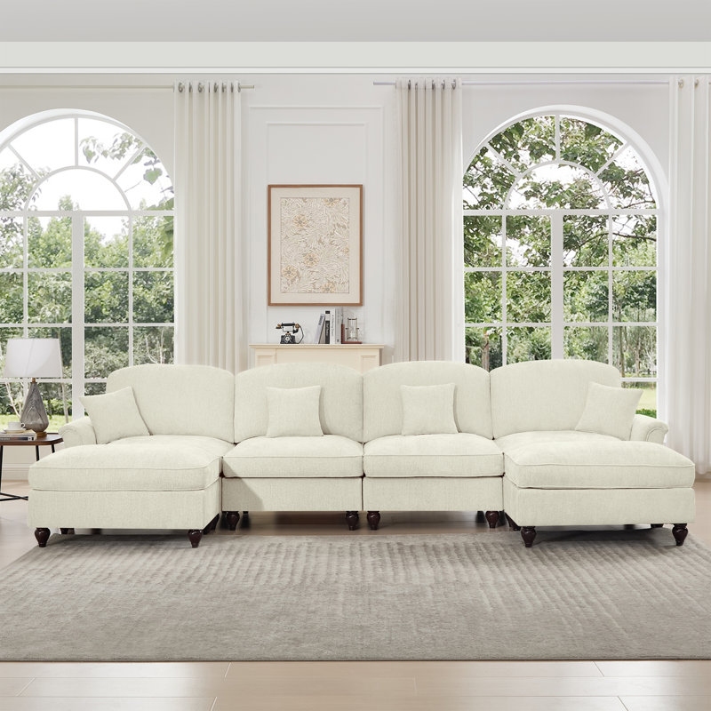 Elegant Mid Century Large Sofa, Beige