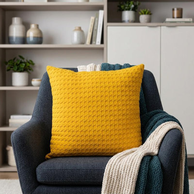 Coussin décoratif 20 "en coton jaune avec texture