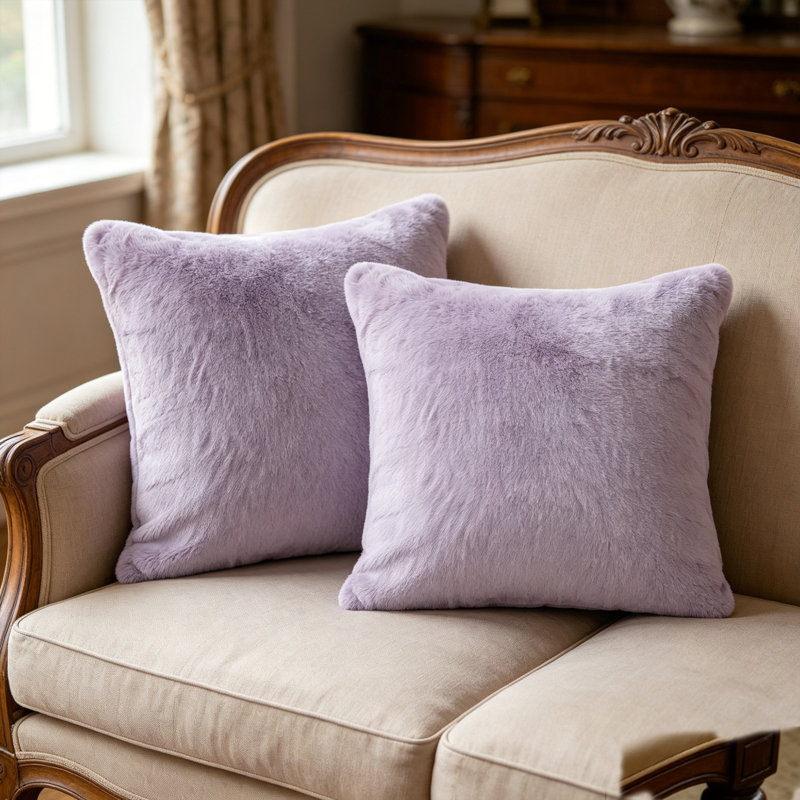 Housse de coussin lourd en fausse fourrure, H 26 pi x l 26 pi, Brume de lavande