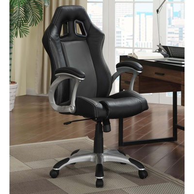 Chaise de bureau pivotante noire et grise à roulettes