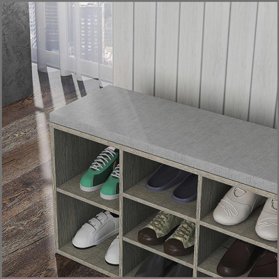 Shoe Storage Bench, Entryway Bench with Padded Cushion, Drawer and Open Compartments, 3 Tier Shoe Rack Bench