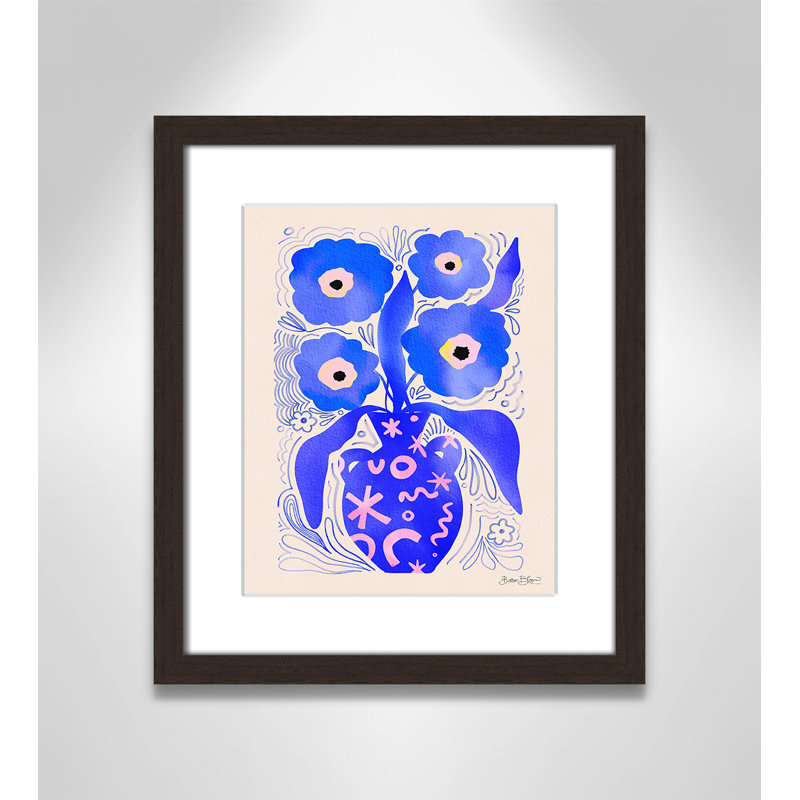 «Blue Flowers Matisse» par Bloom, Noyer à grain ouvert, Imprimé mat, L 13 po x H 15 po