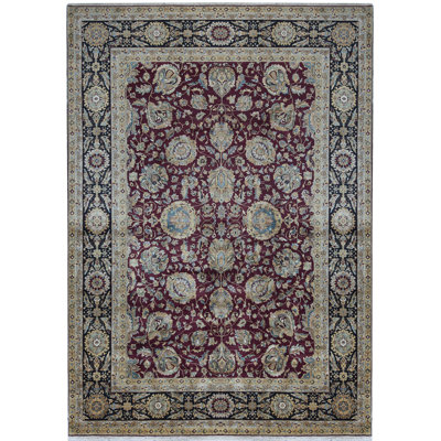 Tapis rouge et noir noué à la main de haute qualité