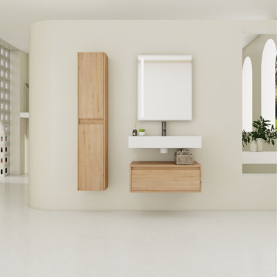 Lavabo de salle de bain 30 pouces avec comptoir en résine et armoires latérales - Compartiments de commode d'aspect moderne