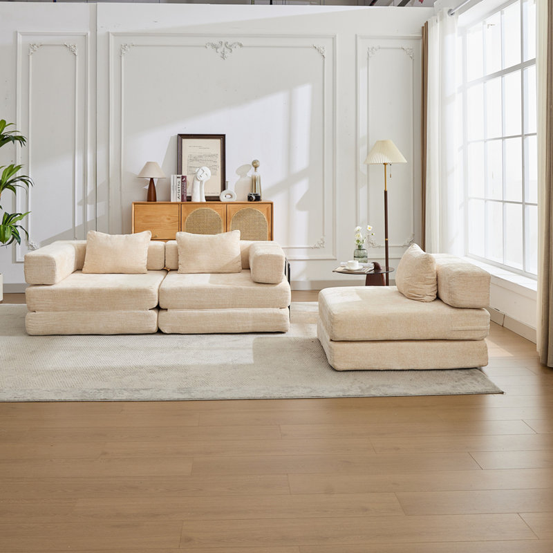 Canapé-lit convertible au sol avec structure de forme fixe, Beige