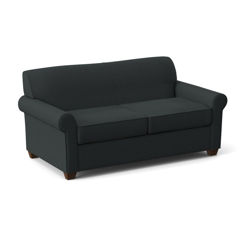 Finn Rolled Arm Sofa with Reversible Cushions, Montana Walnut, Ridgecrest Midnight, 34" H x 75" W x 36" D