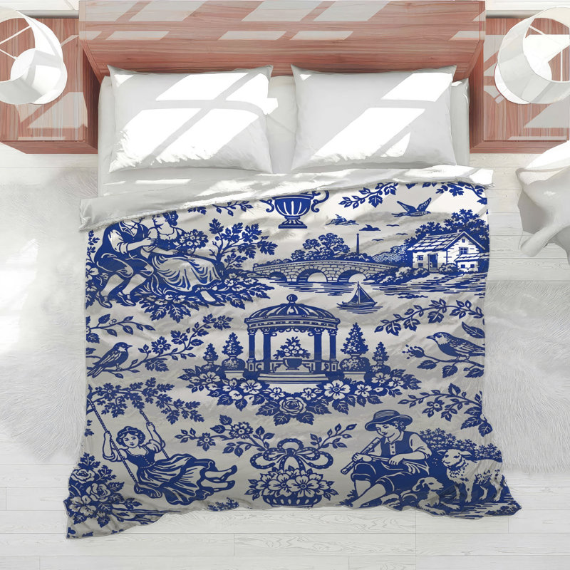 Blue Toile Pattern Comforter, Twin