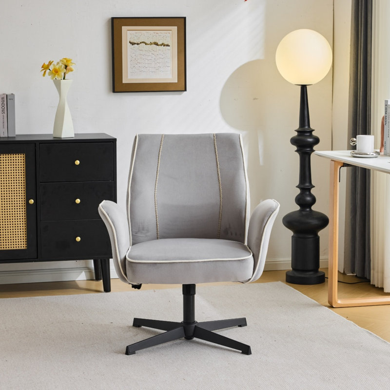 28.5“ W Velvet Dovetail Swivel Office Chair, Gray