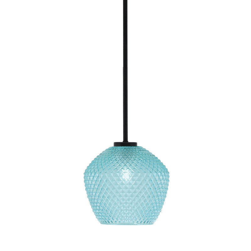 Mini-luminaire suspendu 1 lumière Amarmula, finition noir mat, abat-jour double en laiton vieilli 13 po, Sarcelle