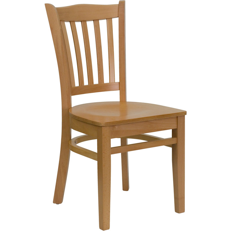 Orlison Vertical Slat Back Wooden Restaurant Chair, Natural Wood, Burgundy Vinyl