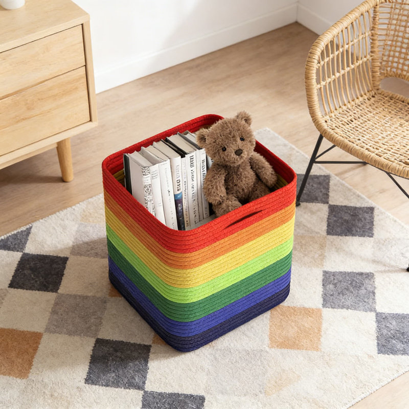 Woven Cotton Storage Baskets With Handles, 11-Inch Decorative Organizer Cubes For Toy, Blanket, And Closet Organization, Soft Foldable Storage Bins For Living Room, Bedroom, And Laundry Room