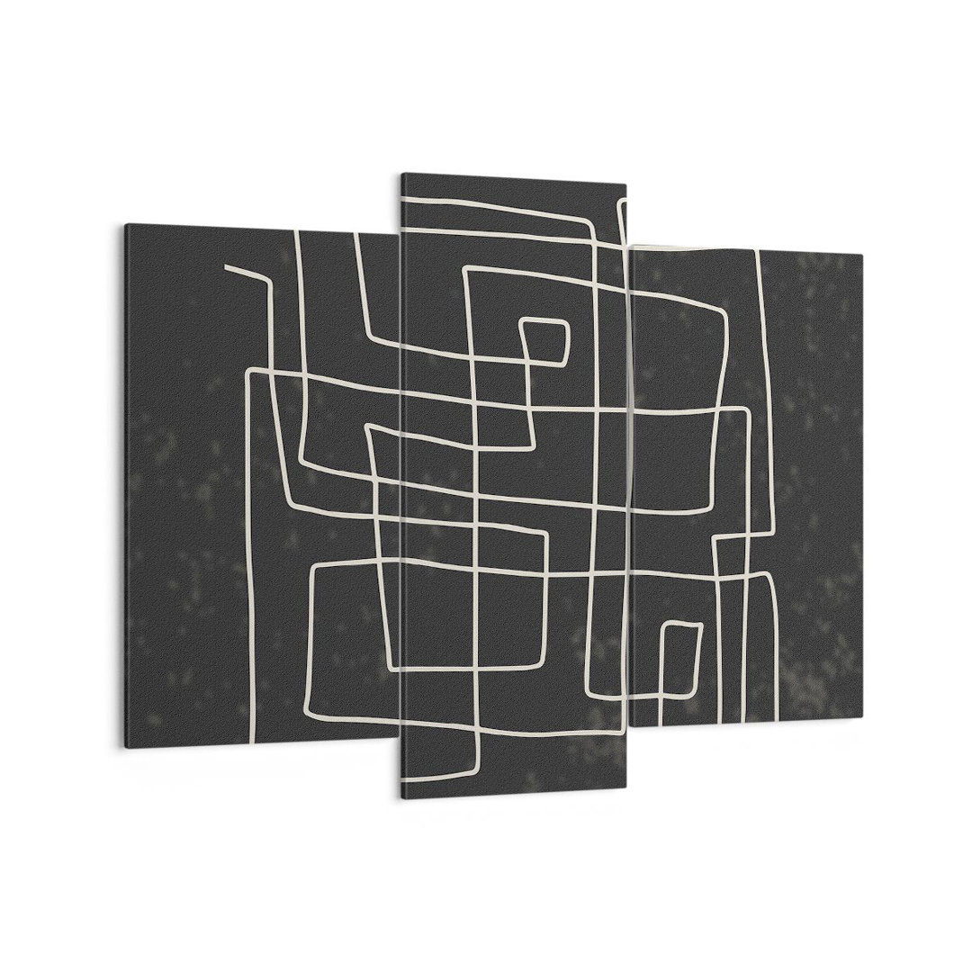 3-tlg. Leinwandbilder-Set Black and White Maze Line