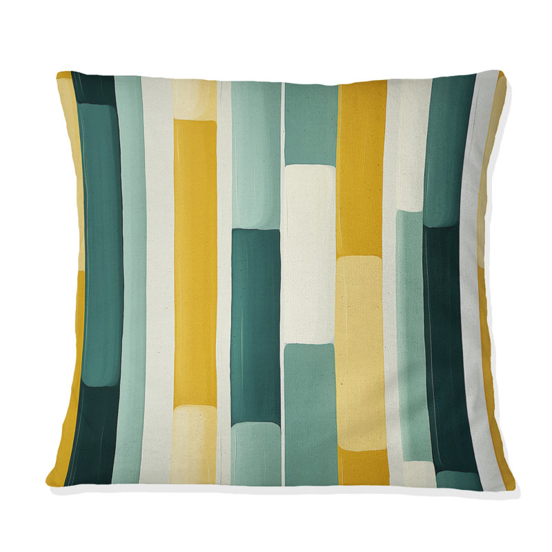 Motif rayé vert et jaune de la jungle - Coussin Abstrait corail multicolore abstrait, H 16 po x l 16 po