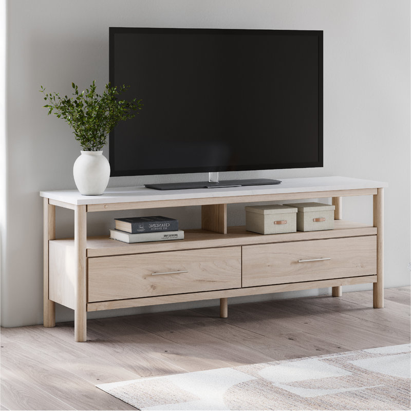 Brenli Unfinished TV Stand for TVs up to 70", Beige/White