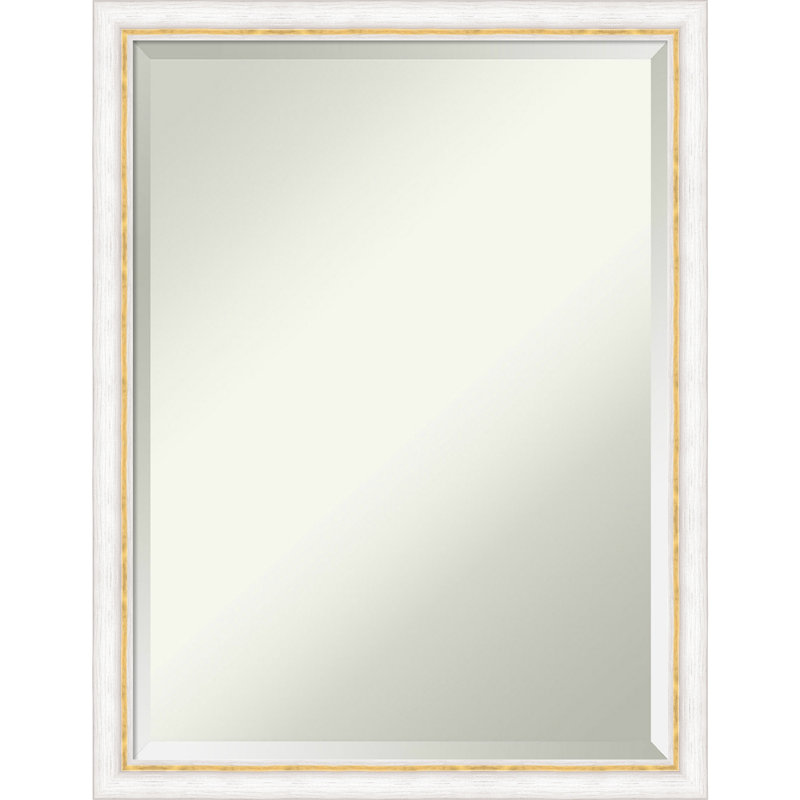 Jeritah Solid Wood Rectangle Wall Mirror, White/Gold, 22" x 18"
