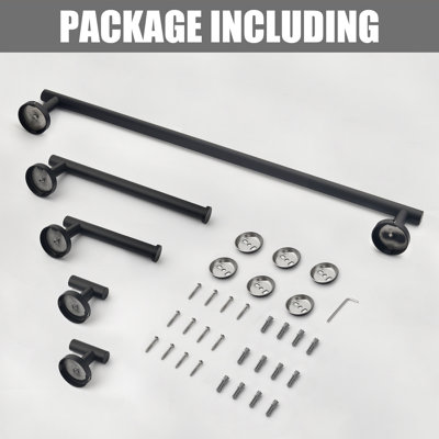 Bathroom Hardware 5-Piece Bath Hardware Set With Towel Bar, Robe Hook, Toilet Paper Holder