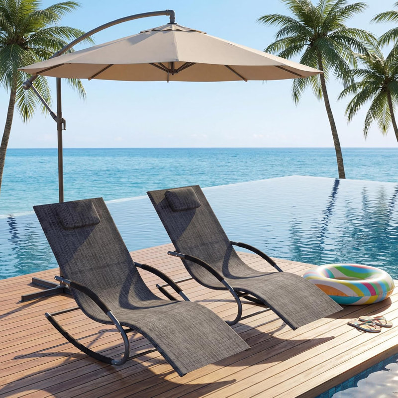 Chaise longue pliante d'extérieur avec coussin, fauteuil inclinable portable pour patio, piscine et pelouse, gris, Grey