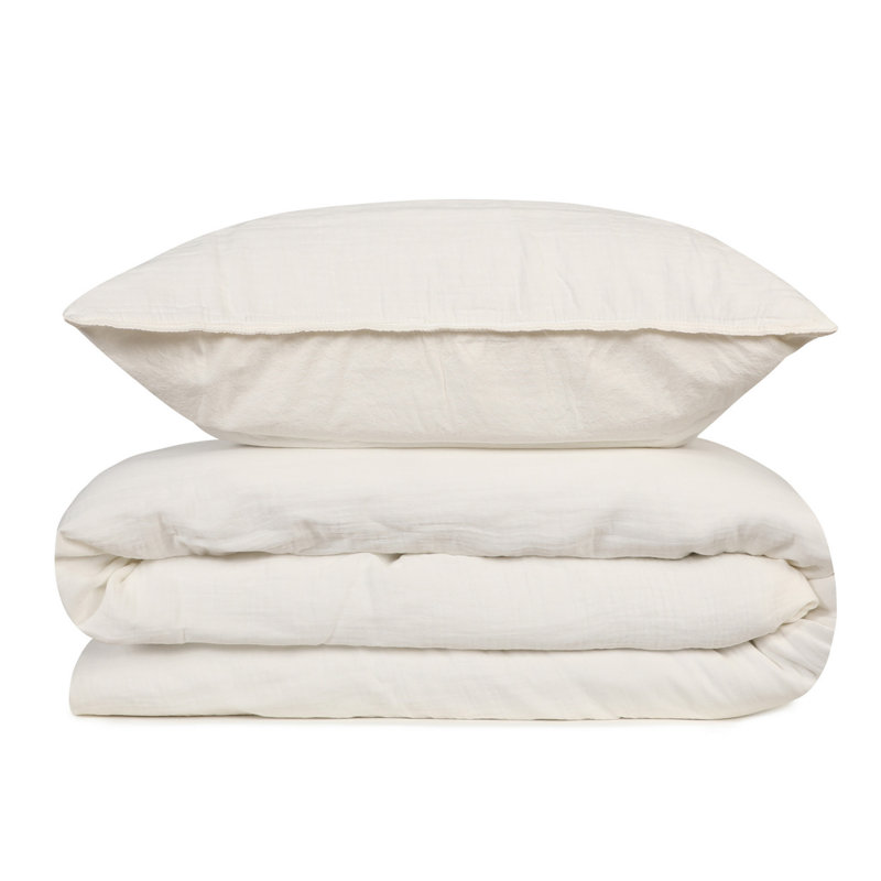 Ensemble de housse de couette 100% coton Lempley, Housse de couette très grand + 2 taies d'oreiller, Blanc
