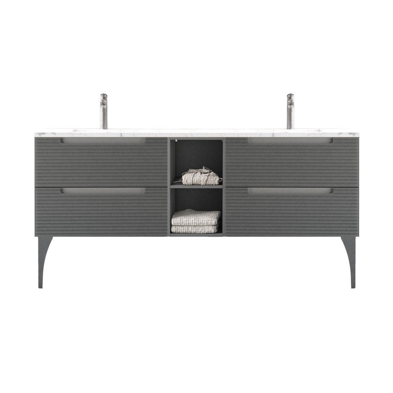 Ensemble de meuble-lavabo double 78 po Ariyannah, Cendres