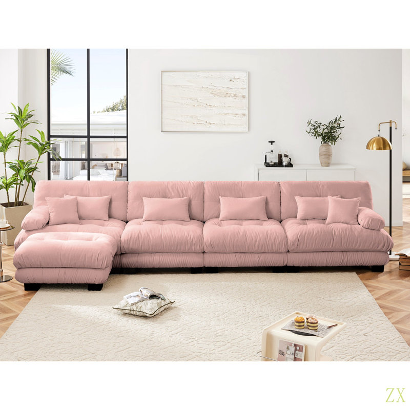Free Combination, Modular Sectional Sofa,L Shaped Couch For Living Room, 4-Seater Comfy Cloud Couch With Convertible Ottoman,Chenille