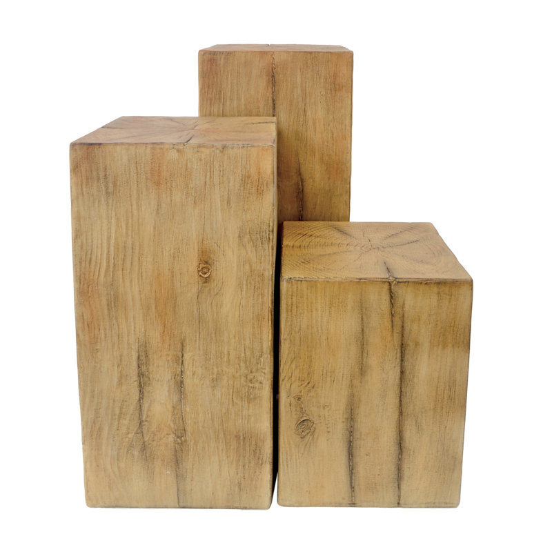 Densel Rustic Wood-Look Pedestal Side Table Set, Natural