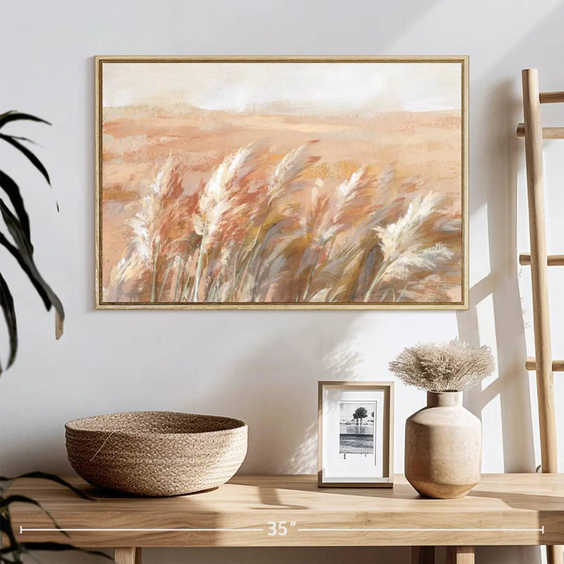 Herbes de prairie en terre cuite, 25 po x 17 po, Cadre flottant en bois naturel