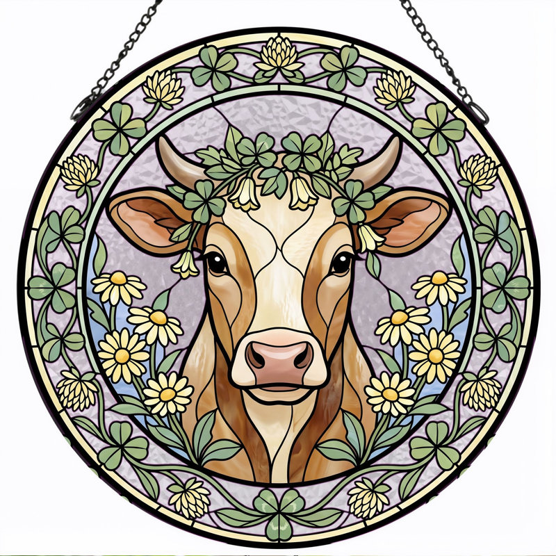 Panneau de vitrail de vitrail Cow, H 12 po