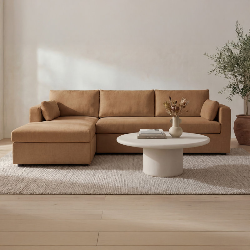 Burrow Sleeper Sectional With Storage Chaise Sand Right, Brown Polyester, Left Hand Facing
