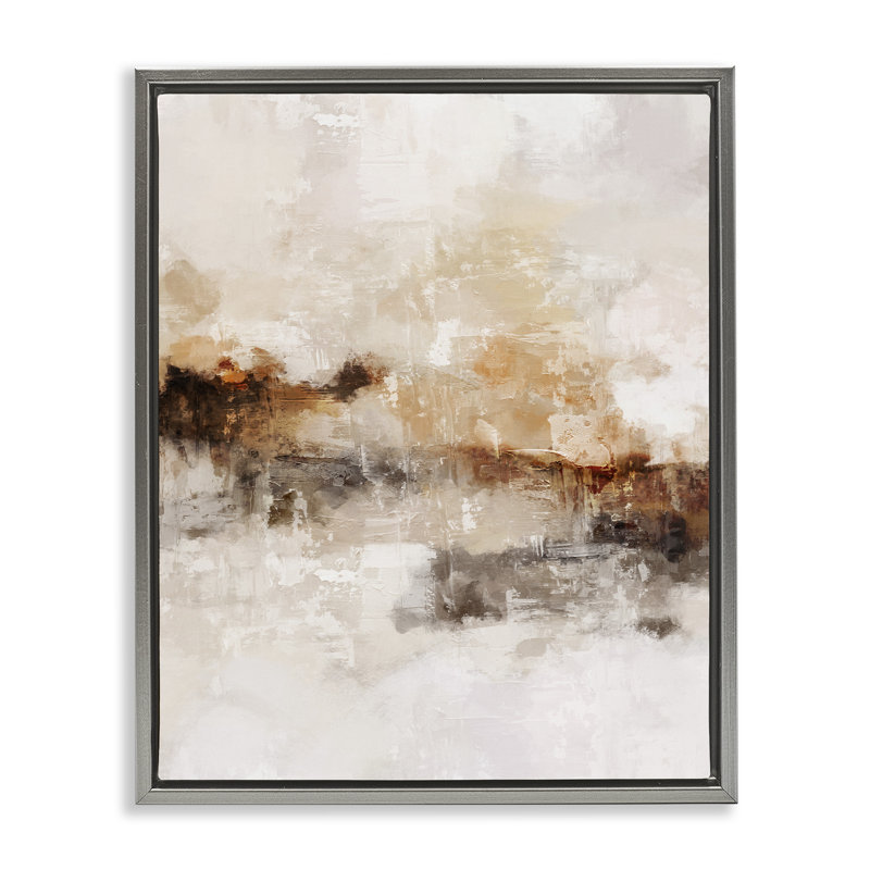 Beige et brun abstrait, H 17 po x l 21 po, Cadre flottant gris lustré