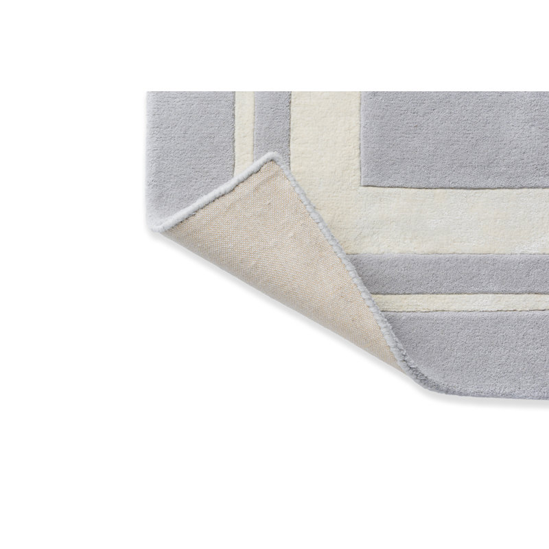 Tapis géométrique argenté en laine touffeté à la main, Rectangle 6 pi 7 po x 9 pi 2 po