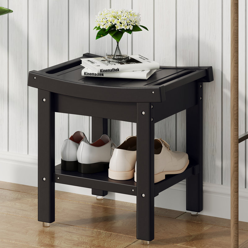 Banc de douche en PEHD Nalyjah, Noir, H 16,73 po x l 16,54 po x P 12,6 po