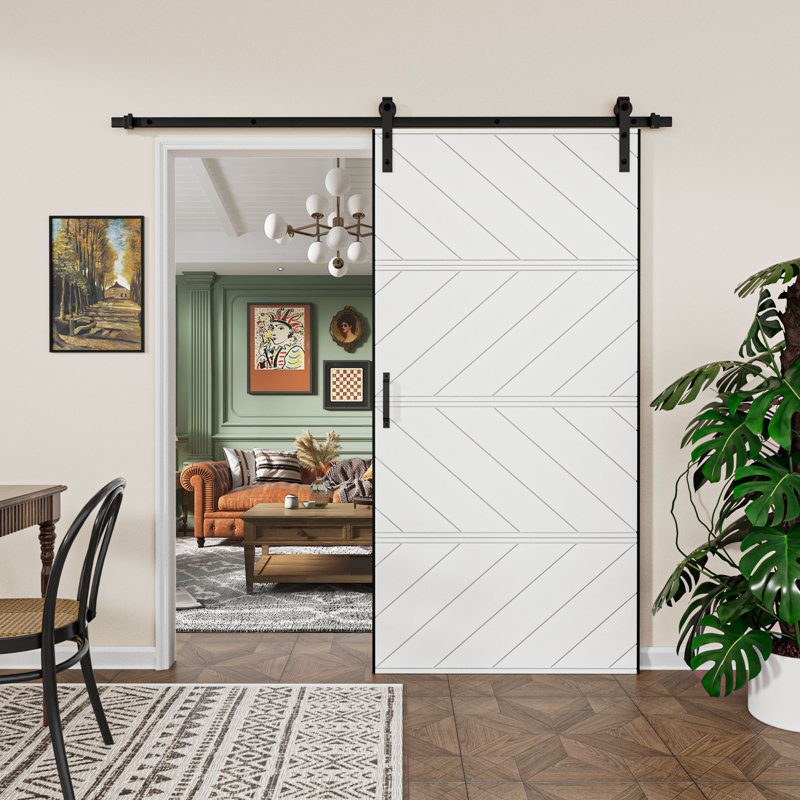 42" x 84" White Modern Paneled Manufacture Wood  Sliding Barn Door Wave Design with Installation Hardware Kit(Easy Installation)