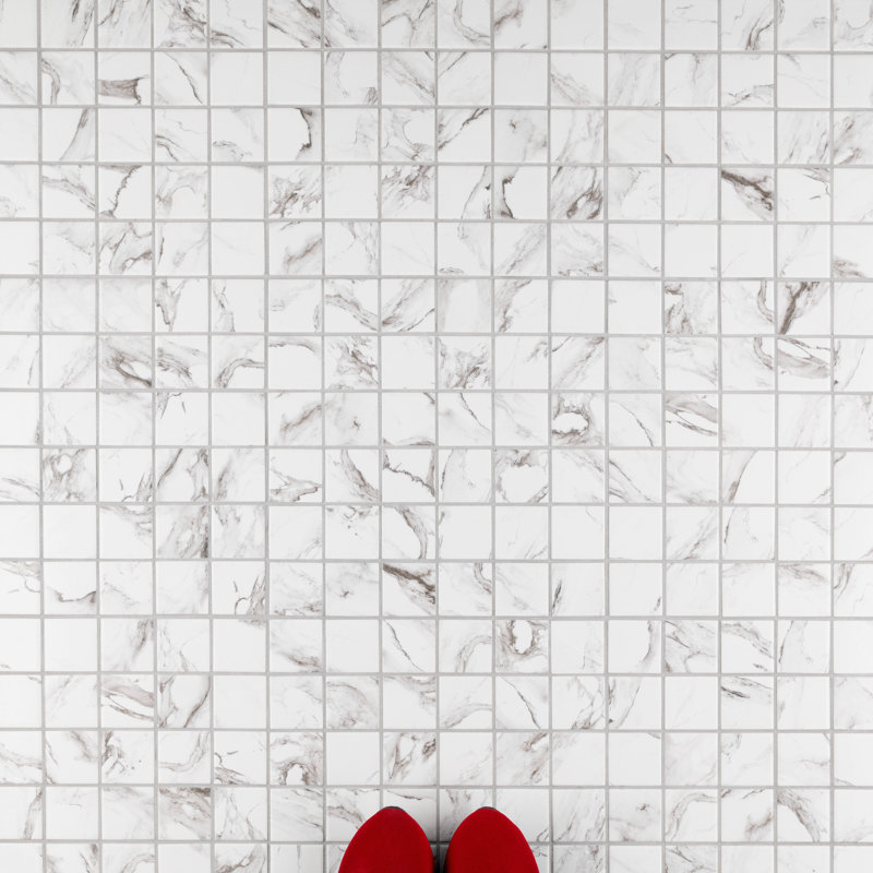Katina Calacatta 1.88" x 1.88" Porcelain Grid Mosaic Wall & Floor Tile