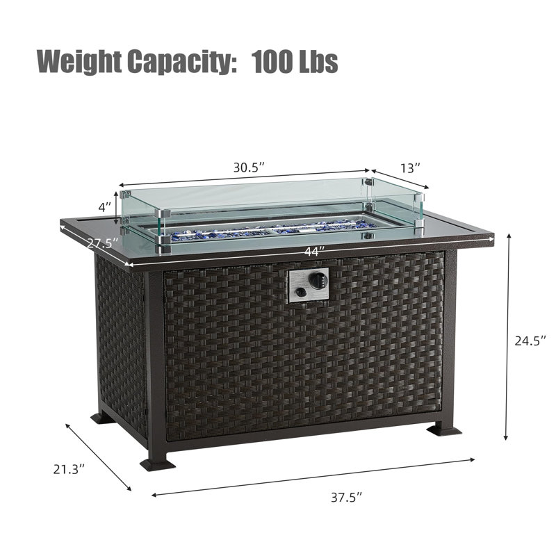 Fire Pit Table Auto-Ignition Propane Gas Fire Pit Table, 24.8" H x 43.7" W x 27.6" D, Dark Brown