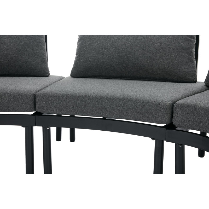 Patio Curved 6-Person Conversation Set with Cushions, Grey Cushion/Black Frame