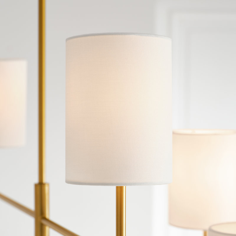 Barbara Barry Key 6 Light Dining Room Chandelier With White Linen Shade, Burnished Brass