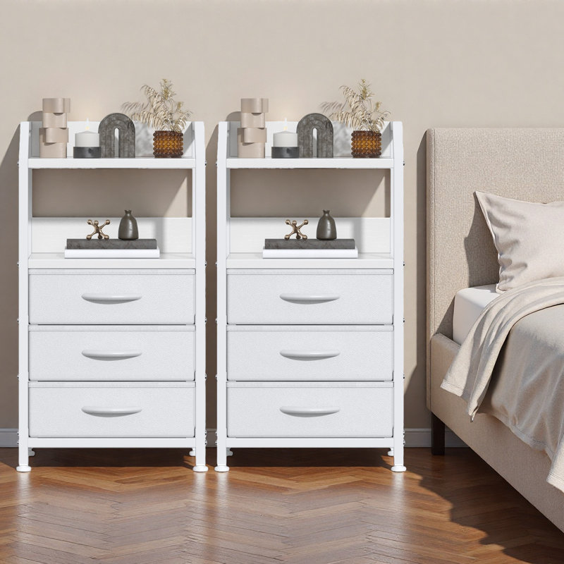 40cm W Bedside Table, White-2pcs