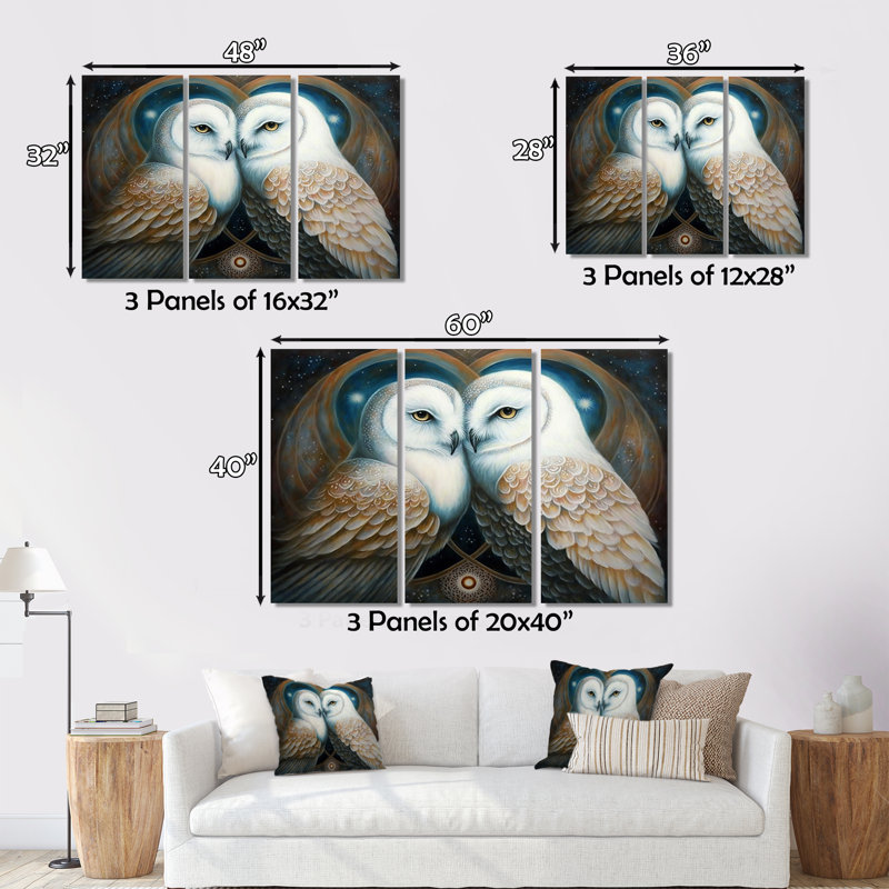 " White Owls In Love " 3 - Pieces, 32" H x 48" W x 1" D