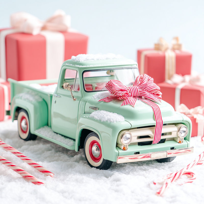«Mint Truck with Holiday», art mural sur toile tendue, H 40 po x l 40 po