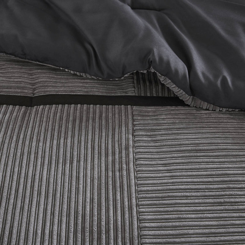 Édredon en velours gris grand - 100%, literie de luxe, 7 pièces avec édredon, taies décoratives et coussins décoratifs, tout confort 7 en velours côtelé, tissu, décor de style chalet, assure un sommeil réparateur,