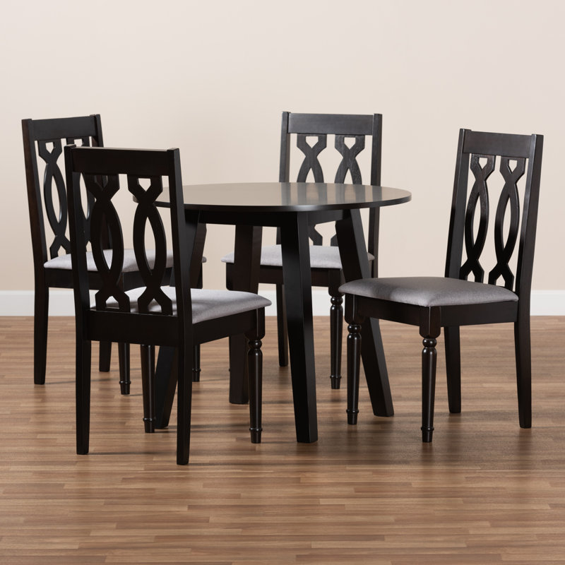 Ensemble repas 5 pièces Diego avec siège en tissu et bois brun foncé, H 38,6 po x l 17,9 po x P 19,3 po Diego