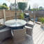 Dubose 4 Seater Rattan Round Garden Dining Set with Cream Parasol - Black-119009401
