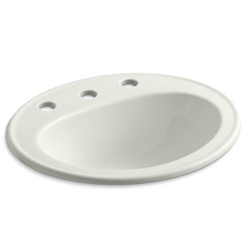 Pennington Ceramic Oval Drop-In Bathroom Sink with Overflow, Dune, 8'' Centers