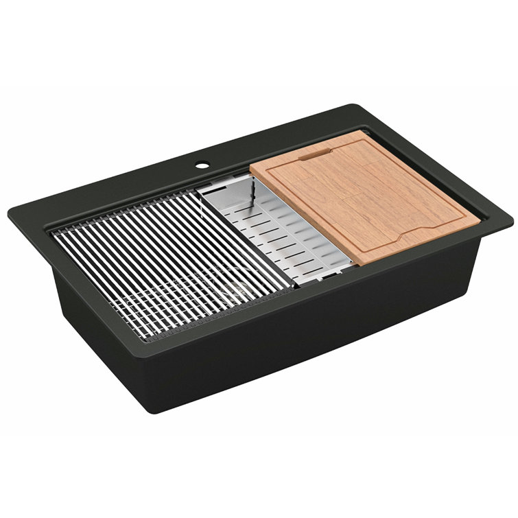 Karran Quartz 33'' X 22'' Single Bowl Drop-in Workstation Kitchen Sink