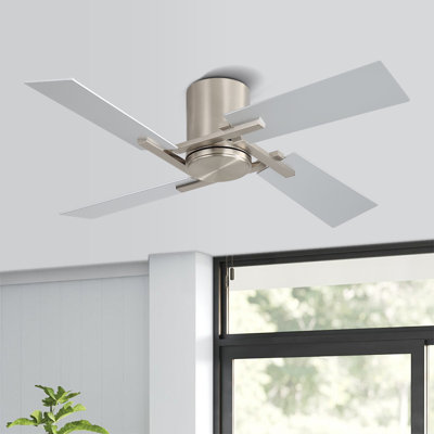 Ventilateur de plafond encastré 48 pouces à double face en nickel sable et pales argentées avec télécommande