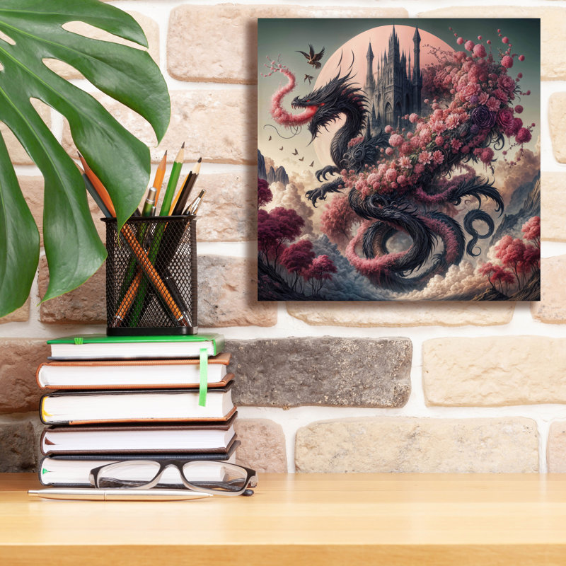 Toile épique «Castle and Dragon 3» par Rey Klimt, 12 po x 12 po, H 12 po x l 12 po