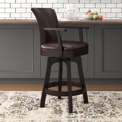 Swivel Upholstered Counter Stool with Solid Wood Frame